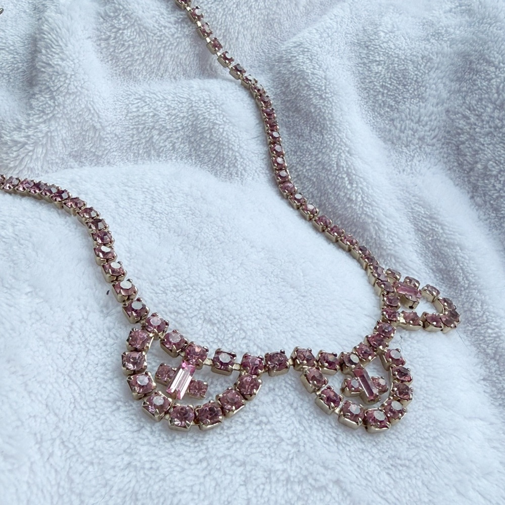 Vintage Pink Rhinestone Choker Necklace